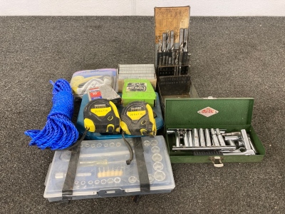 Drill bits , sockets , tape measures and more