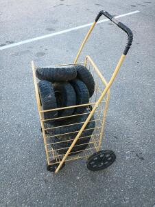 (4) 13" Gorilla Carts Turf Tires, (6) 10" Gorilla Carts Turf Tires, Metal Rolling Cart With Long Handle