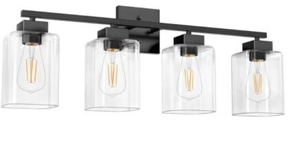 Espird 4 Light Bathroom Vanity Light - Matte Black Bathroom Light Fixtures UL Certification, Light Fixture Over Mirror, Farmhouse Light Fixtures for Bathroom & Bedroom