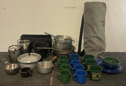 1-3 Person Tent & Collection Of Camping Dishes