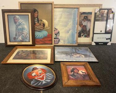 Framed Artwork Including Native American & Nature Scenery
