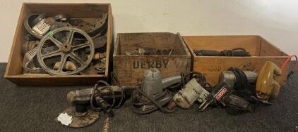 (3) Wooden Crates W/ Corded Tools, Parts & More