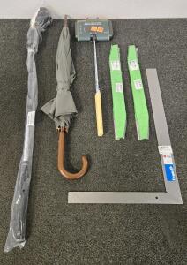 Empire 16"x24" Steel Framing Square, (2) 21" Lawn Mower Blades, Double Sandwich Camp Cooker, Umbrella, Golf Club