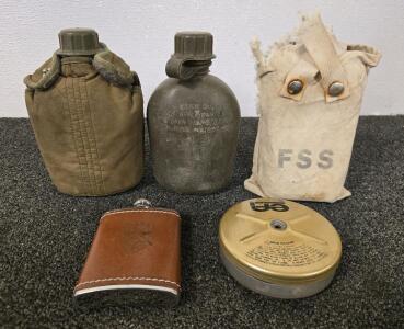 (3) Canteens, Flask & Vintage Mini Stove