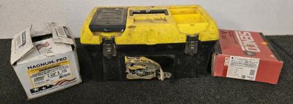 (2) Boxes of 2 3/8" x .113 Nail Gun Nails & Toolbox