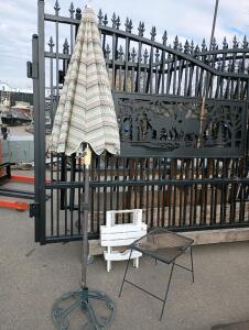 Patio Umbrella With Metal Stand, Sturdy Outdoor Grated Metal Stand, Folding White Plastic Stand