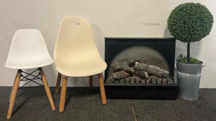 Dimplex 23&rdquo; Electric Fireplace Insert, Light Up Shrub Decoration & (2) Mini Stools