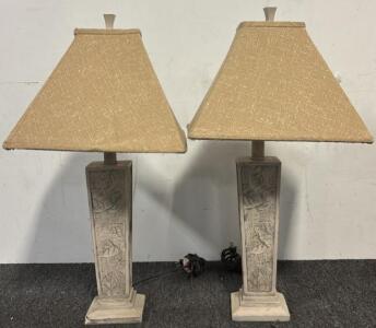 (2) Vintage Matching Wooden Base Lamps