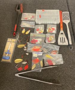 Angler Lures, Floating Hook Remover, Grilling Utensils.
