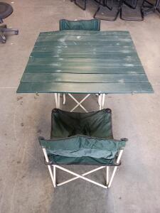 Portable Folding Camping Table And Two Matching Folding Camping Chairs