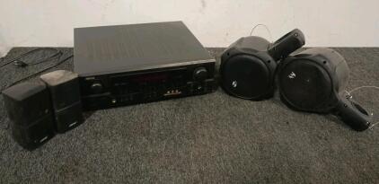 Denon AV Surround Sound Receiver, Clamp On Sub Woofers, (6) Bose Surround Sound Speakers And All Required Cabling