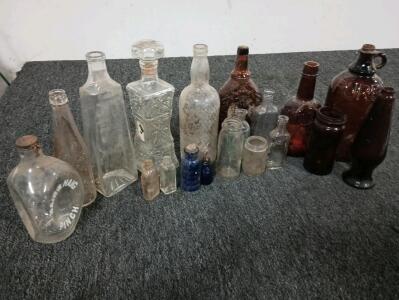 Variety Of Nostalgic Bottles, Clear, Brown And Blue