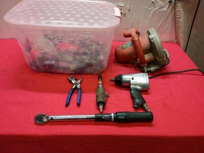Black & Decker 7-1/4" 11 Amp Corded Circular Saw. 1/2" Chuck Air Impact Driver, 1/4" Air Die Grinder, 100 ft lb, Gorilla Automotive TW705 Click-Type Torque Wrench And Much Much More