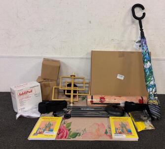 BRAND NEW PRODUCTS!!!! Including (1) SPARKSOR Gold Wall Light, Pre-Filter A Replacement For HEPA Air Filters, (1) RainCaper Fine Art Reverse Umbrella, And So Much More!!
