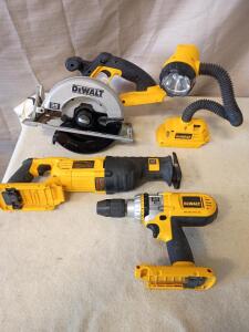 DeWalt DC300 36V Cordless Circular Saw. DeWalt 36V MAX Cordless Reciprocating Saw, DeWalt 36V Cordless Hammer Drill/Driver, DeWalt 36V Cordless Flexible Floodlight/Flashlight.