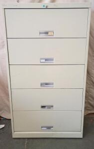 Metal Five-Drawer Lateral Filing Cabinet, 65"x36"x14"