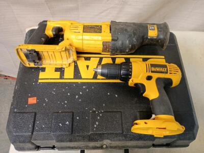 DeWalt DC385 20V Cordless Reciprocating Saw. DeWALT 18 Volt DC970 1/2" VSR Cordless Drill Driver. Comes With Carrying Case