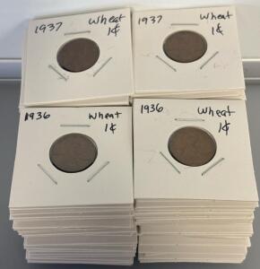 (100) 1930s Wheat Cent Pennies