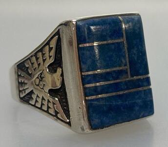 Silver Tone Sodalite Ring- Stamped .925 Sterling Silver