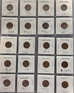 (20) 1919-1952 Wheat One Cent Pennies