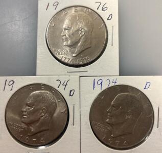 (3) Eisenhower Dollar Cent Coin (1) Bicentennial 1776-1976 Eisenhower Coin