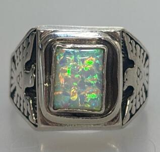 Sterling Silver Toned Opal Ring