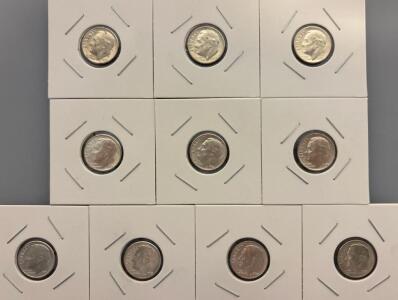 (10)1954-1964 Roosevelt Dimes- 90% Silver Coins