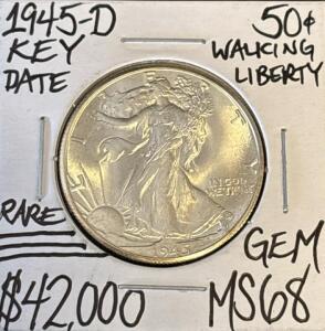 1945-D MS68 RARE KEY DATE WALKING LIBERTY .50c