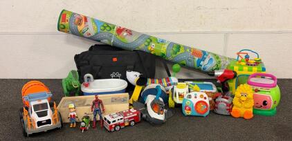 Kids Toys!! Including (1) Children&rsquo;s Play Mat With A Colorful Road Map Design, (1) Leap Frog 2-In-1 Leaptop Touch, (1) Cocomelon Learning Melon Drum, And So Much More!!!