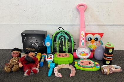 KIDS TOYS!!! Including (1) Fisher-Price Linkimals Light-Up & Learn Owl, (1) Wicked Backpack, (1) Cocomelon Sing & Learn Laptop, And So Much More!!!