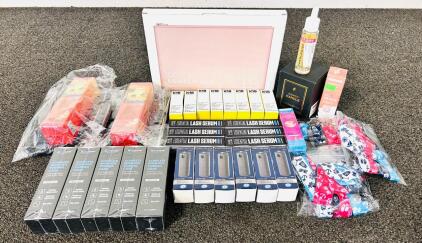 Self-Care Bundle Including: Self Tanning Kits, Molecular Hair Oil, Lash Serum, Ingrown Toenail Care, Scented Candle, Lanyards, Tanning Drops, Silicon Makeup Bag and More