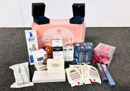 Self-Care Bundle Including: Labor and Delivery Gift Set, Calming Bar Soaps, Molecular Hair Oil, Concealer, Shading Powder, Red Wine Remover Wipes, Cleansing Bar and Much More