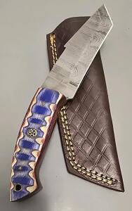 Damascus Steel Custom Hunting Knife W/ Leather Sheath
