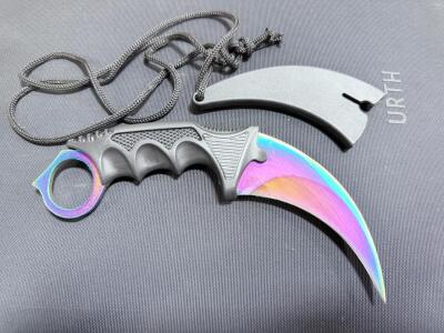 Colorful Rainbow Blade Karambit Knife, Stainless Steel, Tactical Design