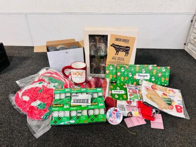 Red, White and Green Table Runners, Fabric Ornaments, DIY Spicy BBQ Sauce Kit, Happypop Xmas Socks, Scotch Tape, Ceramic Santa Mug, and Much More