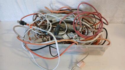 Box Of Assorted Extenstion Cords And Power Banks