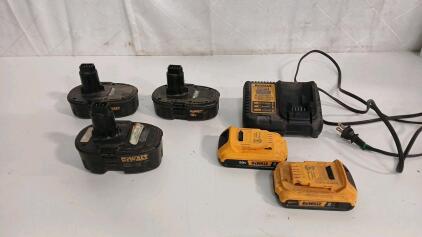 (2) DeWalt DCB115 20v Lithium Batteries W/ Charger (3) DeWalt 18v Lithium Batteries
