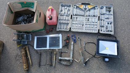(1) LTE Even Flood Light (20+) Assorted Sockets (1) 1 Gallon Gas Can & More