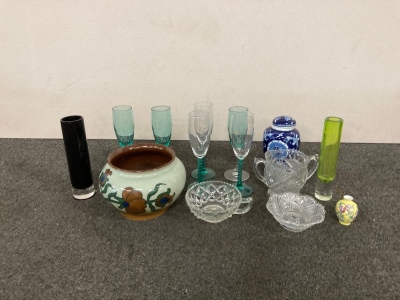 Pottery And Glass Wine Bottles