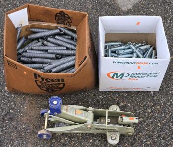 Small AC Delco Floor Jack (No Handle) - 17" x 8" & (2) Boxes of Hook Springs