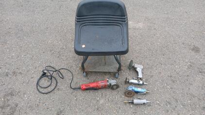 (1) Milwaukee 4 1/2" Gringer (1) Mechanic Seat Creaper (4) Pneumatic Power Tools