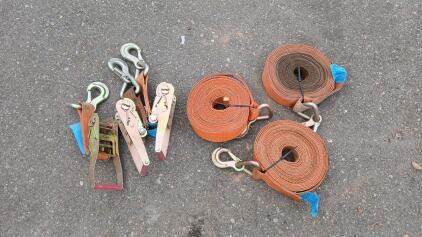 (3) Heavy Duty Orange Ratchet Straps