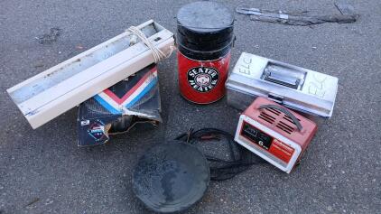 (1) Vintage Seater Heater (1) Spool Of .035 Harris Welding Wire (1) Vintage Schauer Charge Master Battery Charger & More