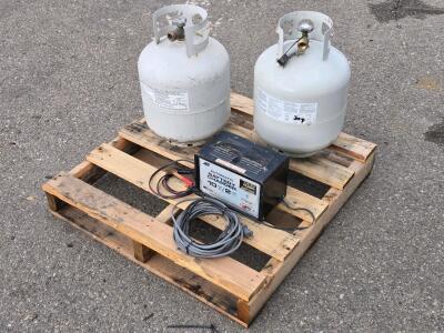 (2) 5-Gallon Propane Tanks (Empty) & ATEC Automatic 6/12V Battery Charger