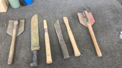 (2) Folding Shovels (2) Wooden Handles & (2) Machete’s