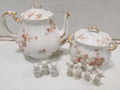 (1) Vintage Haviland Limoges Porcelain Teapot (1) Antique Haviland & Co. Limoges Porcelain Covered Soup Tureen (3) Vintage Napco White Porcelain Praying Angel Figurines (4) Vintage Bisque Porcelain Cherub Figurine