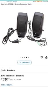 Logitech S-120 Computer Speakers New In Box