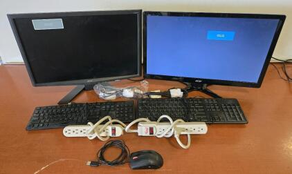 Acer G236HL & X223W Monitors w/ DVI Cables , (2) Keyboards , (1) Mouse & (2) Power Strips
