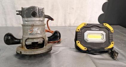(1) Black & Decker Model 7610 Router & (1) Hyper Tough LED Worklight