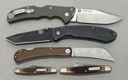 (5) Total Knives Including Cold Steel Code 4 Folding Knife, Old Timers +